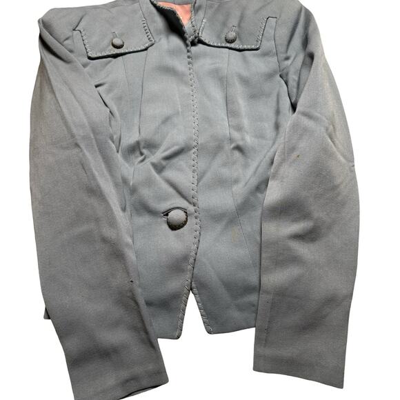 VTG Women's 40s 2 Pc Antique Blue Dress Suit Pill Box S 1940s Jacket Skirt WWII - Picture 4 of 16